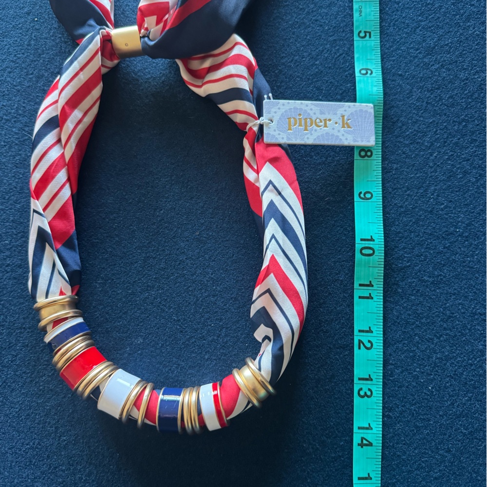 Piper adjustable Scarf Necklace ❤️🤍💙Red white & Blue Stripes with metal accents - Picture 4 of 11